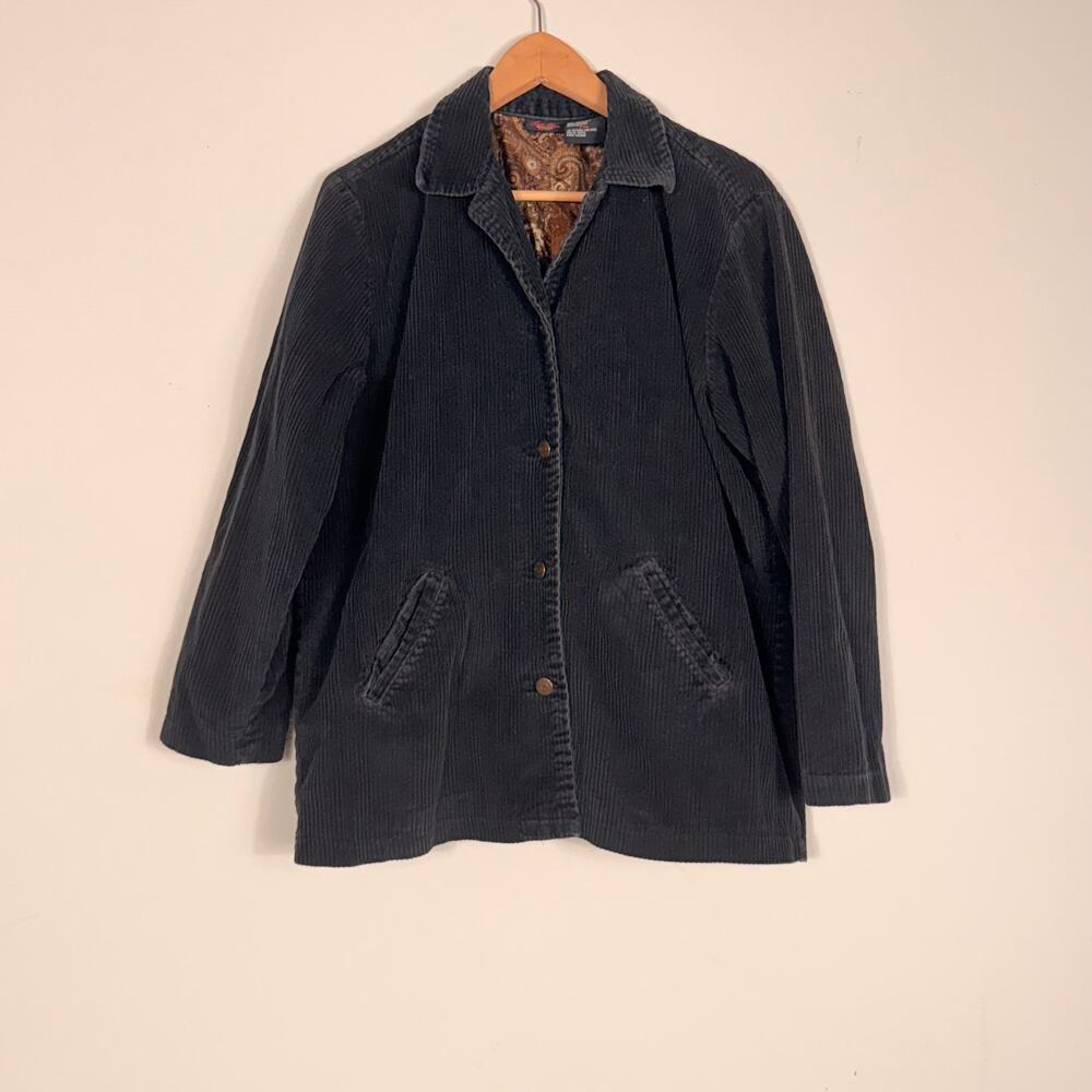 Bill Blass Jeanswear Petite XL Black Corduroy Jacket Paisley Lined